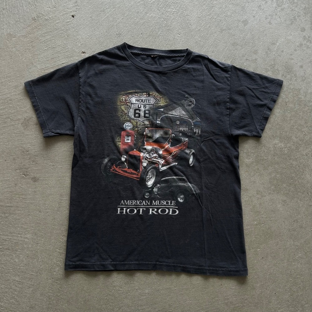 Vintage American Muscle Hot Rod Shirt Size Medium Black Route 68 Classic Car